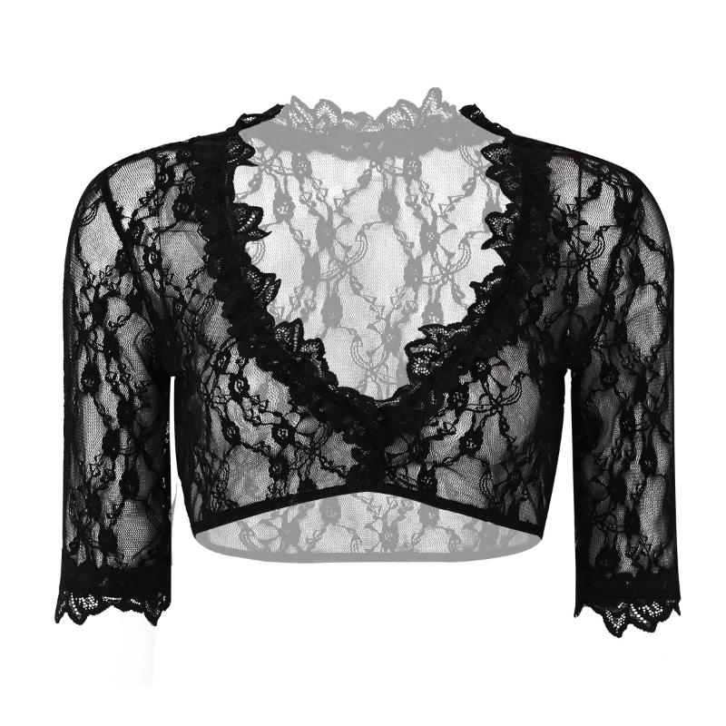 

Bras Sets Women Crop Tops Bavarian Oktoberfest Costume Deep V-neck Half Sleeve Sheer Lace Pullover Dirndl Blouse Lingerie Clubwear Bra TopBr, Black