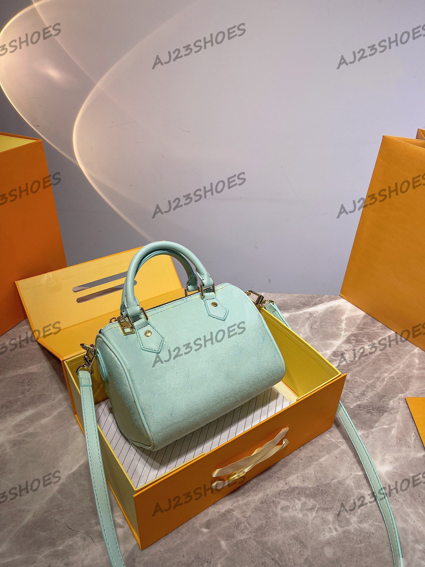 

Glimmering Speedy Bandouliere 20 Shoulder Bag Summer Stardust Green Beige Blue Womens Designer M46092 M46163 Handle Bag, 01