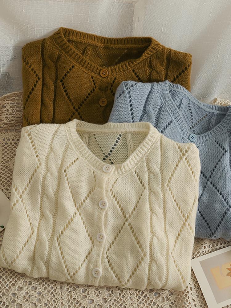 

Women's Knits & Tees YornMona 2022 Fashion Y2K Hollow Out Knit Cardigans Tops Slim All Match Long Sleeve Knitwear Short TopsWomen's, Beige