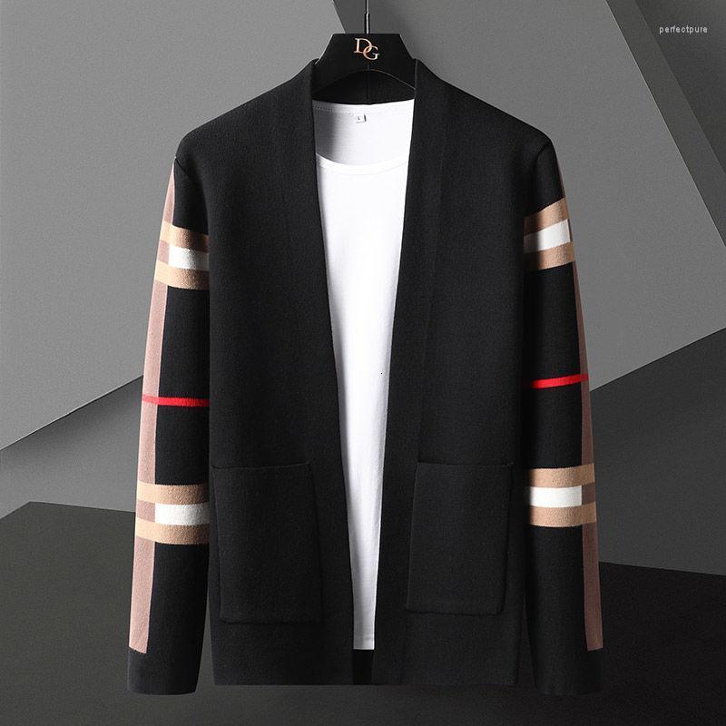 

Men's Sweaters Autumn Winter Designer Cardigan Plus Size Spliced Color Knit Jacket England Style Pocket Men Fashion Brand Perf22, Black