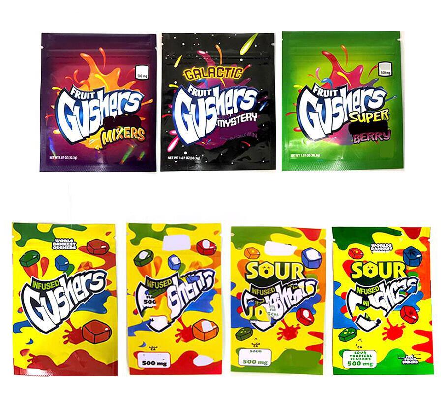 

Worlds Dankest Gush ers Fruit Snack 500MG Bags Tropical And Sour Flavors Edibles Gummies Packaging Mylar