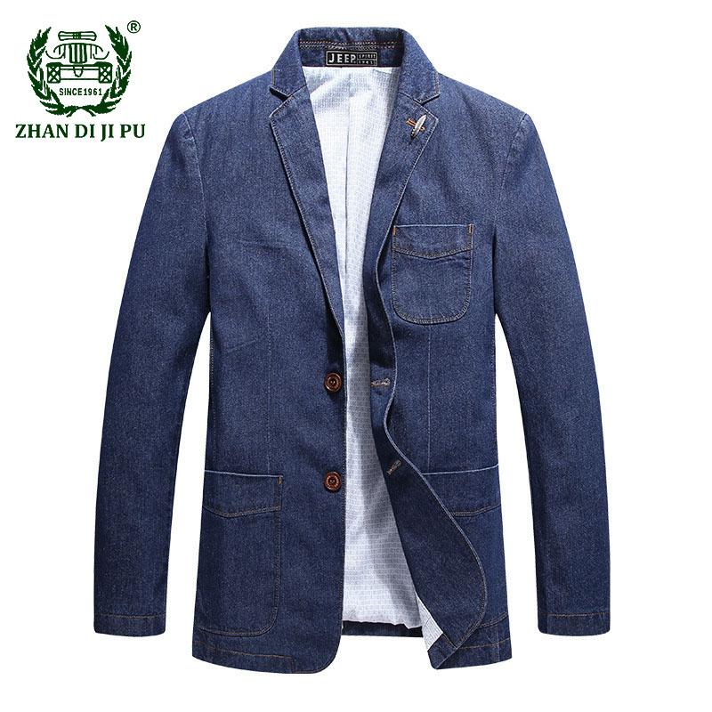 

Men's Suits & Blazers Casual Denim Blazer Men Fashion Cotton Vintage Suit Jacket 4XL Male Blue Jeans Coat Mens Slim Fat BlazersMen's