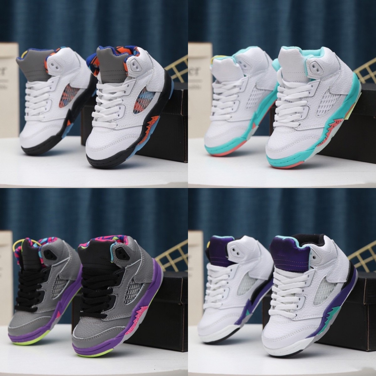 

Jumpman Island Green 5 5s kids basketball shoes Desert Black Grape White Cement Metallic 3M Reflect men sports sneakers designer, Pic 1
