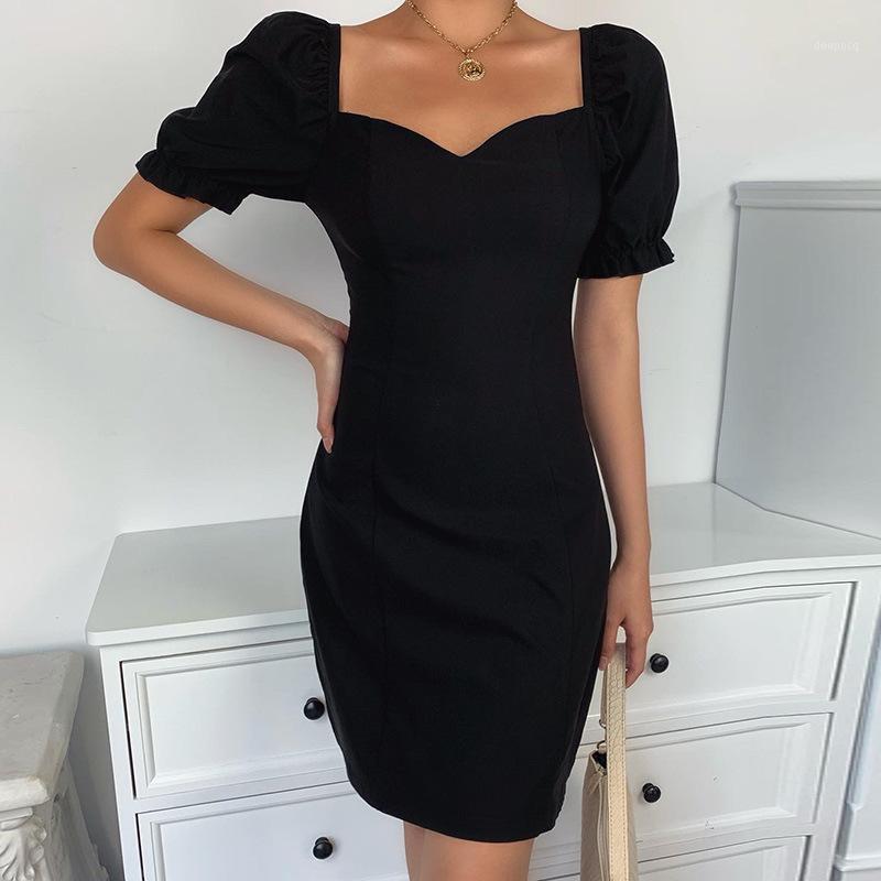 Été Sexy Chic col carré manches bulle taille haute robe courte vêtements pour femmes robes décontractées