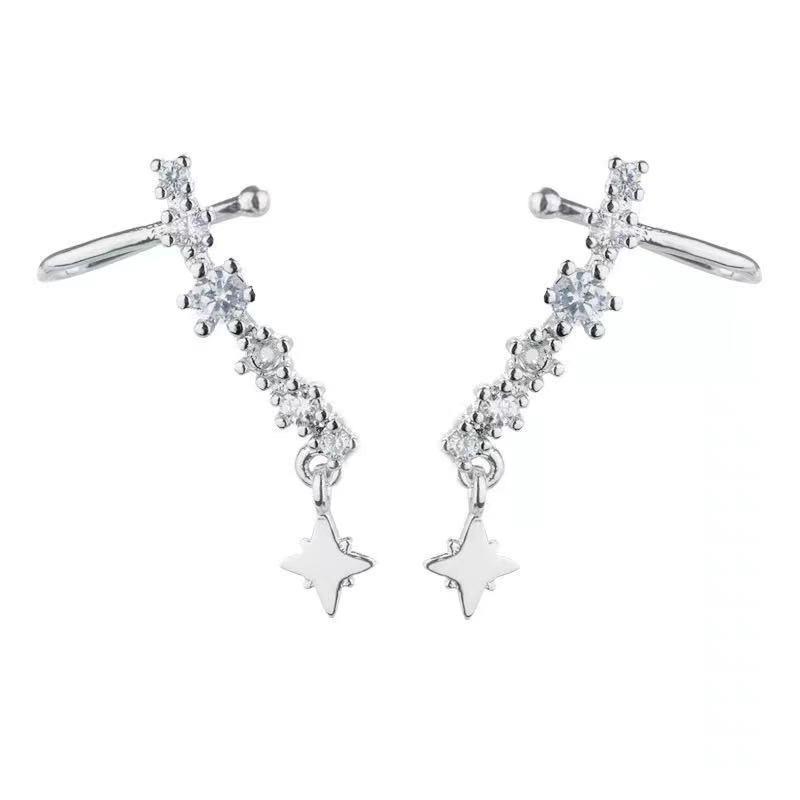 

Dangle & Chandelier Silver Plated Real Piercing With Ear Cuff Earrings Star For Women Clip On Ring Cartilage