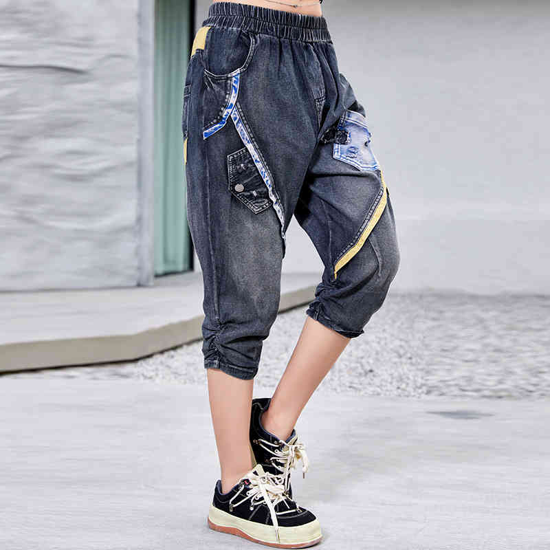 

Summer street brand medium high waist jeans thin washed Capris Harlan fashion contrast women's pants, Blue