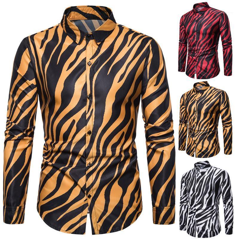 

Men's Casual Shirts Nightclub Personality Zebra Print Long-sleeved Shirt Costume Fashion Striped Slim Fit Europe Size, Red