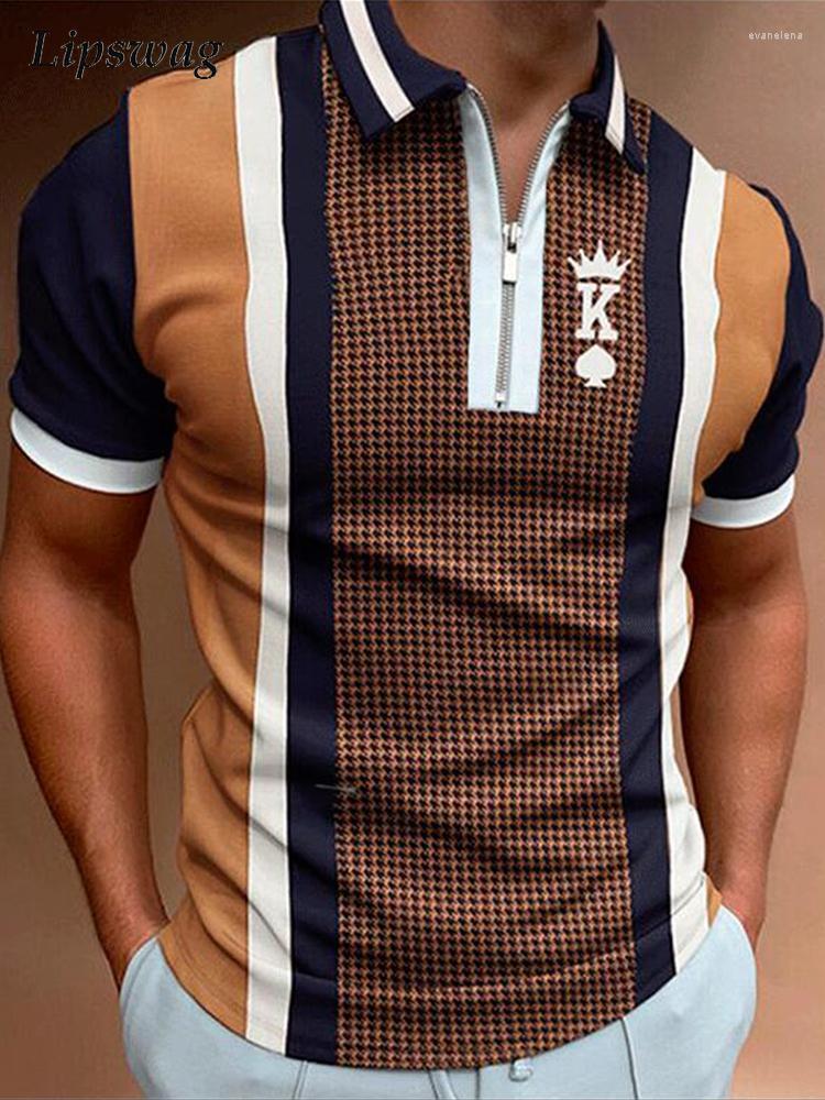 

Men' Polos Fashion Turndown Collar Zipper Shirts Men Clothes Summer Short Sleeve Pullover Tops Casual Print Patchwork Mens ShirtMen' Evan2, 04 green