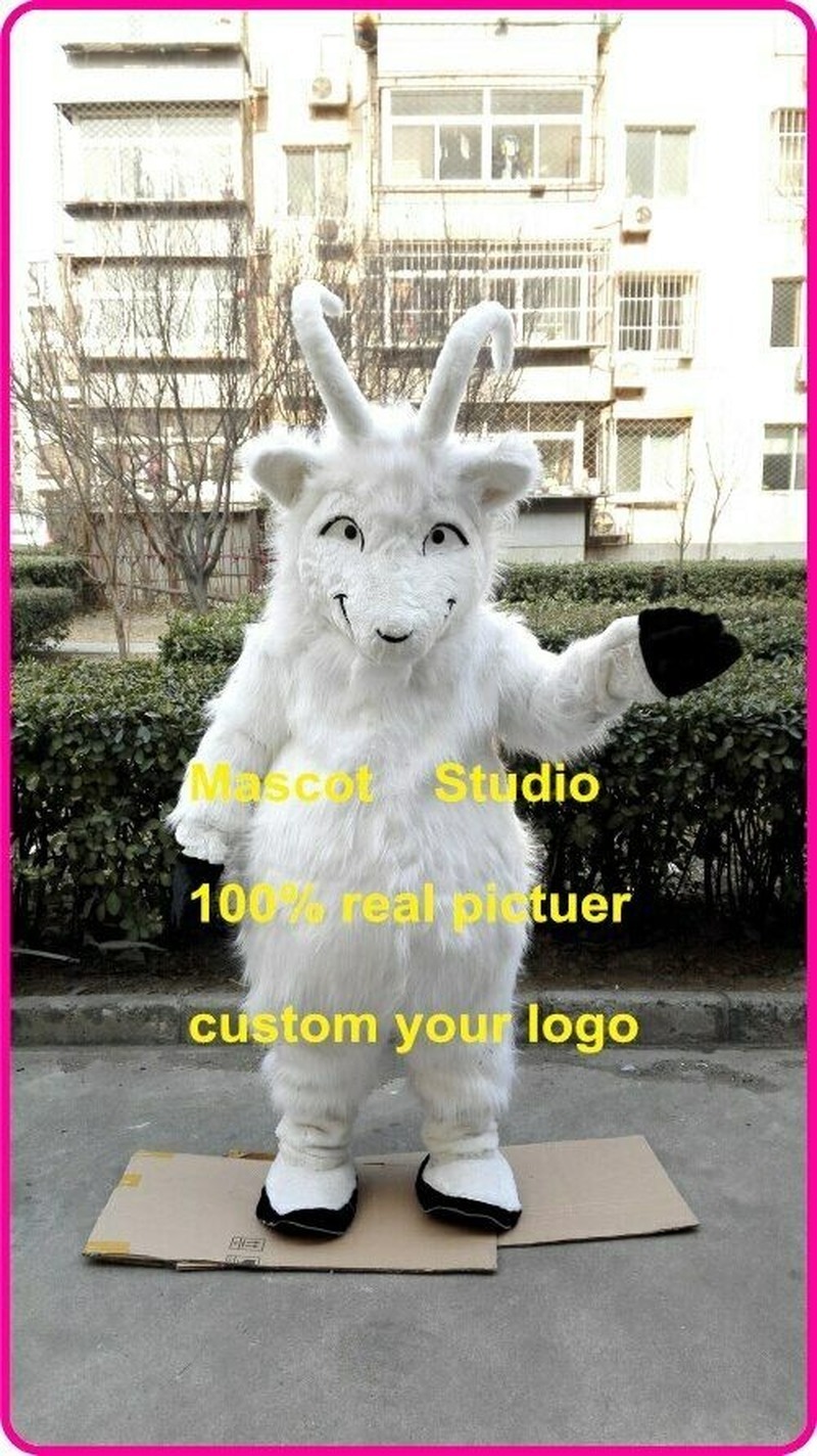

Mascot doll costume Goat Mascot Costume Party Game Dress Outfit Advertising Halloween Adult Unisex Gift Xmas Easter Ad Clothes, White
