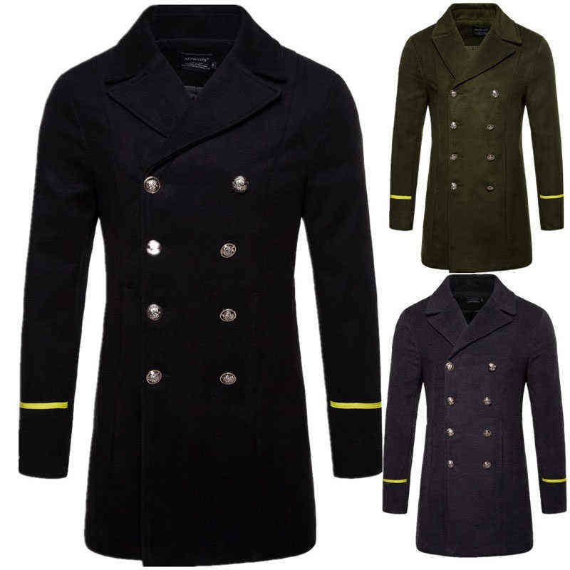 

British Style Winter Coat Men 2018 Brand New Double Breasted Trench Coat Mens Slim Fit Striped Overcoat Jackets Manteau Homme T220810, Dark gray