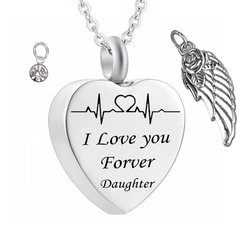 

' I love you Forever' Heart cremation memorial ashes urn birthstone necklace jewelry Angel wings keepsake pendant for Da2708
