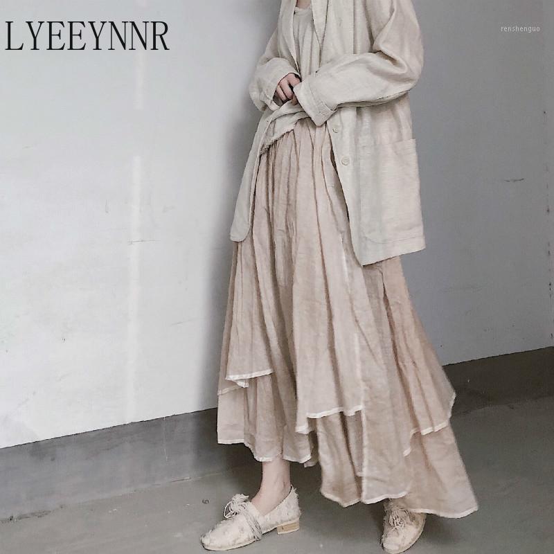 

Skirts LYEEYNNR Spring Asymmetrical Skirt Fashion Casual Loose Vintage Women Elastic Waist 2022 Trendy All-match Bottoms 0288, White