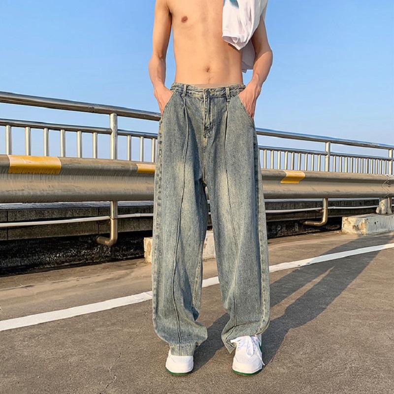 

Men' Jeans Blue Baggy Mens Four Seasons Korean Version Of Harajuku Style Straight-leg Pants Drape Wide-leg Mopping Casual TrousersMen