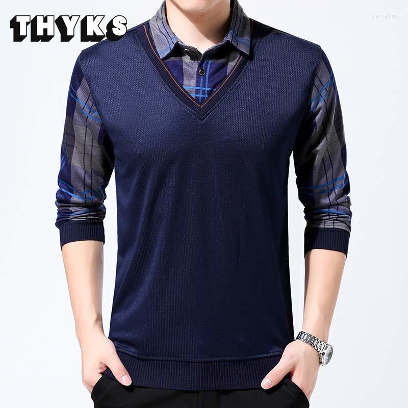

Men's Polos Jersey Luxury Mens Tee Shirts Dress Fashions Brand Casual Fake Two Pieces Long Sleeve Shirt Men PoloshirtMen's Men'sMen's Bles22, Blue