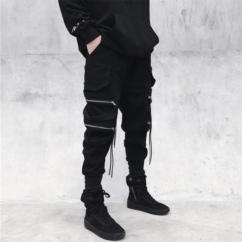 

Men's Pants Cargo Hip Hop Streetwear Jogger Pant Fashion Trousers Multi Pocket Casual Joggers Sweatpants techwear 220826, Black 1