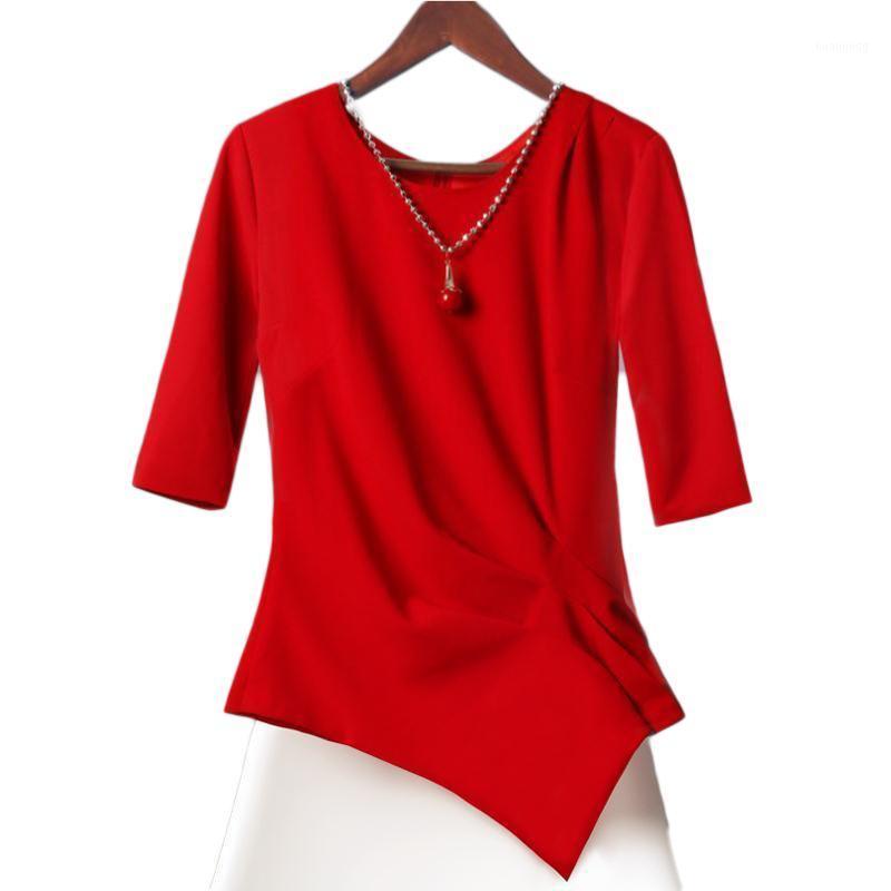 

Summer Top 2022 Irregular Chiffon Blouse Short Sleeve Korean Style Women Ladies Casual White Black Red Solid Color Women' Blouses & Shirts