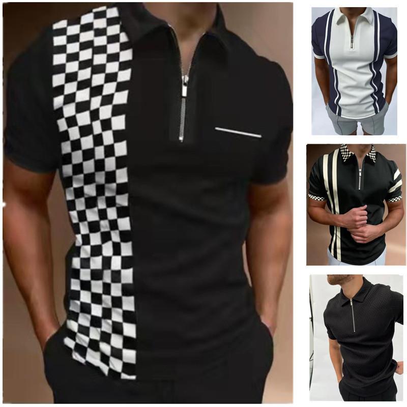 

Men' Polos Summer High Quality Men Shirts Street Print Casual Short Sleeve Mens Turn-Down Collar Zipper Shirt MenMen' Men'sMen, 4a