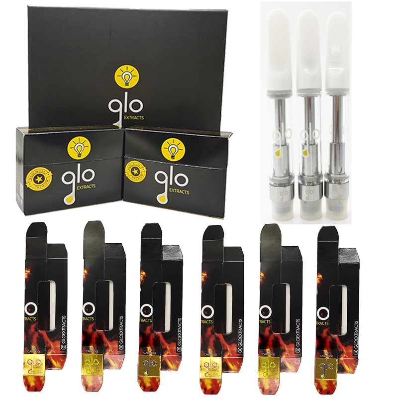 

Glo 510 Ceramic Cartridge Packaging Atomizers Empty Vape Pen Cartridges 0.8ML 1.0ML E Cigarettes Carts Glass Thick Oil Vaporizer Pens Glass Tank
