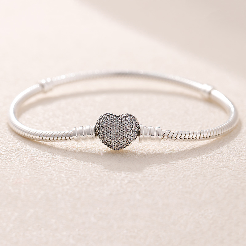 Diamond Love Heart Clasp Charm Bracelet Original Box Set Authentic 925 Sterling Silver Snake Chain Women Wedding Gift Luxury Jewelry Fast deliver