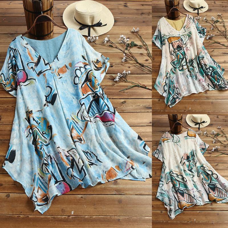 

Women's Blouses & Shirts Women's Tops Long Sleeve Women Ladies Plus Size Short Print Loose Blouse Pullover Shirt Black Jackets DressyWom, Blue