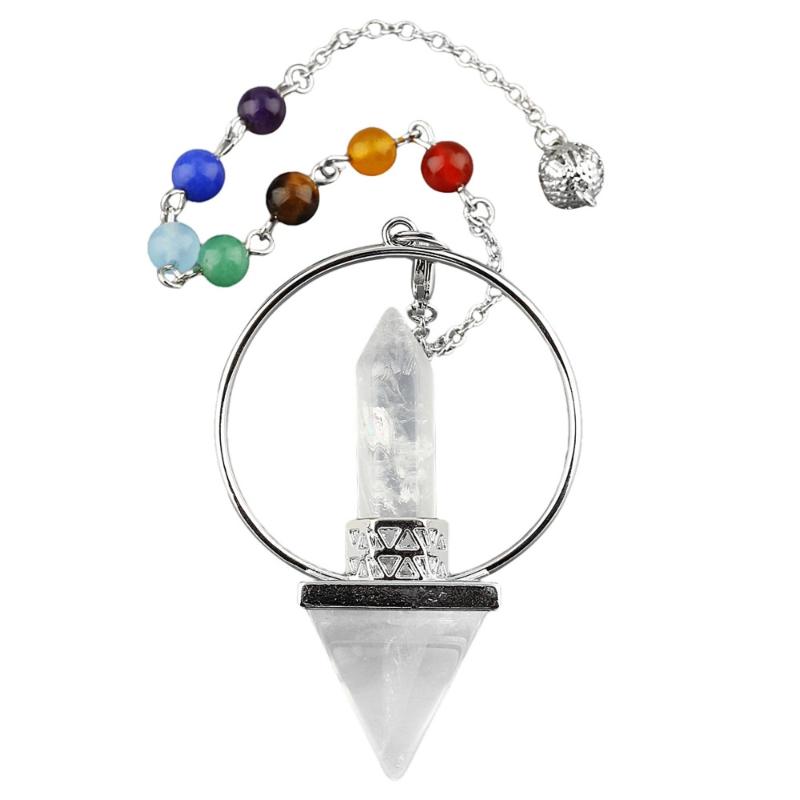 

Pendant Necklaces Rock Quartz Pyramid Pendulum With 7 Chakra Chain Dowsing Reiki Healing Crystal Spiritual Energy GeneratorPendant