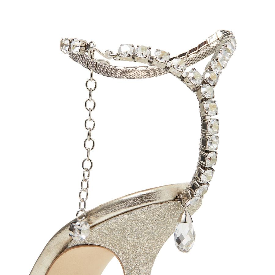

Luxury Ladies Heel Sandals London Choo SAEDA 100mm Delicate Pointed Toe Crystal Ankle Strap Glitter Designer Italian Evening Dress Sandals Heels EU 35-42, Light tan