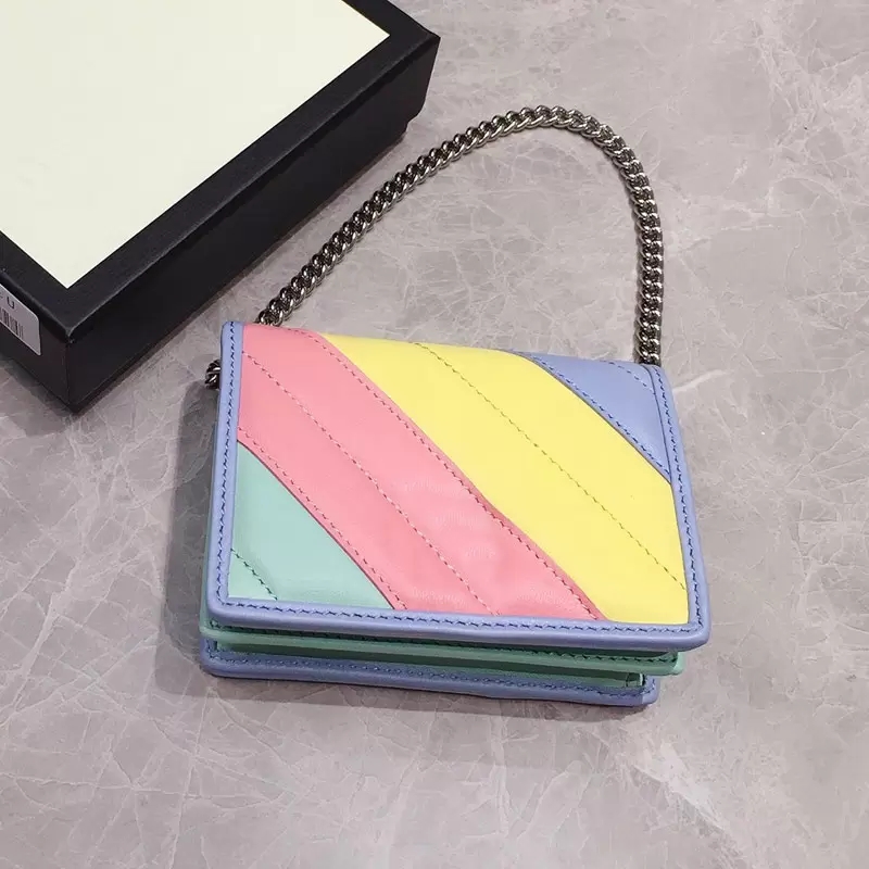 

Detachable Chain Mini Handbag Purse Macaron Short Wallet Genuine Leather G letter Clutch Hand Bag Card Slot Holder Coin Purse Flap Pouch Bag