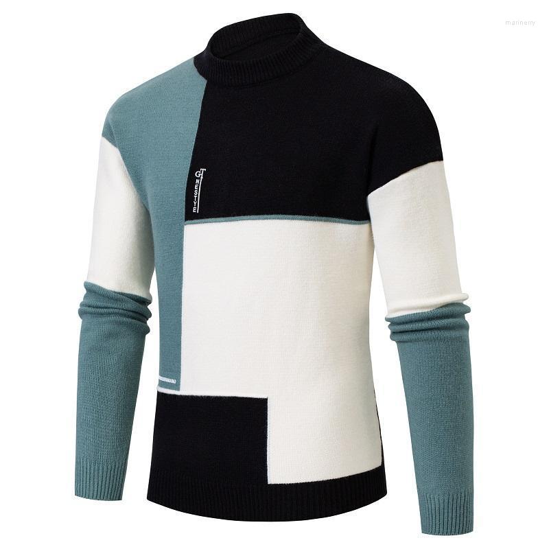 

Men's Sweaters Winter Cashmere Warm Sweater Men Turtleneck Mens Pullover Patchwork Slim Fit Tops Knitted Christmas Knit ShirtMen's Mari22, Black
