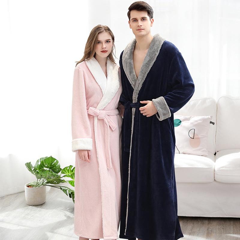 

Men's Sleepwear Flannel Men's Bathrobe Couple Terry Robe Women's Warm Nightgown Home Winter Night Wear, Women coffee