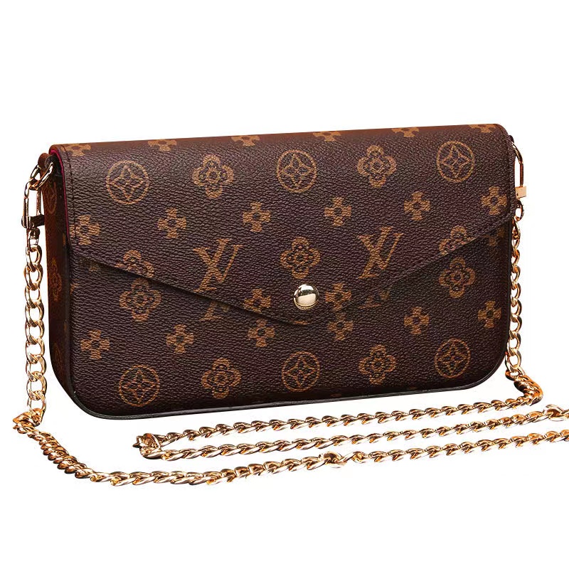 

3pcs set Women Shoulder Bag MULTI POCHETTE ACCESSORIES Luxury Handbag Messenger Chain Strap Purse Clutch Tote Function louise Purse vutton Crossbody viuton Bag, Brown flower - red