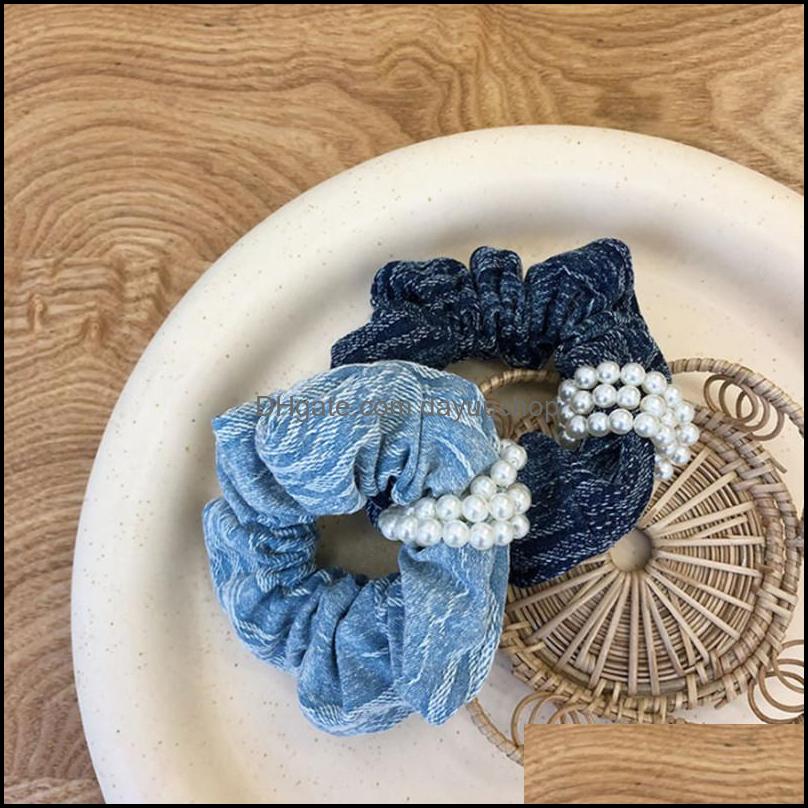 

Headbands Hair Jewelry Fashion Accessories Women Denim Pearl Large Intestine Tie Rubber Band Small Fragrant Flower H Dh4Wu