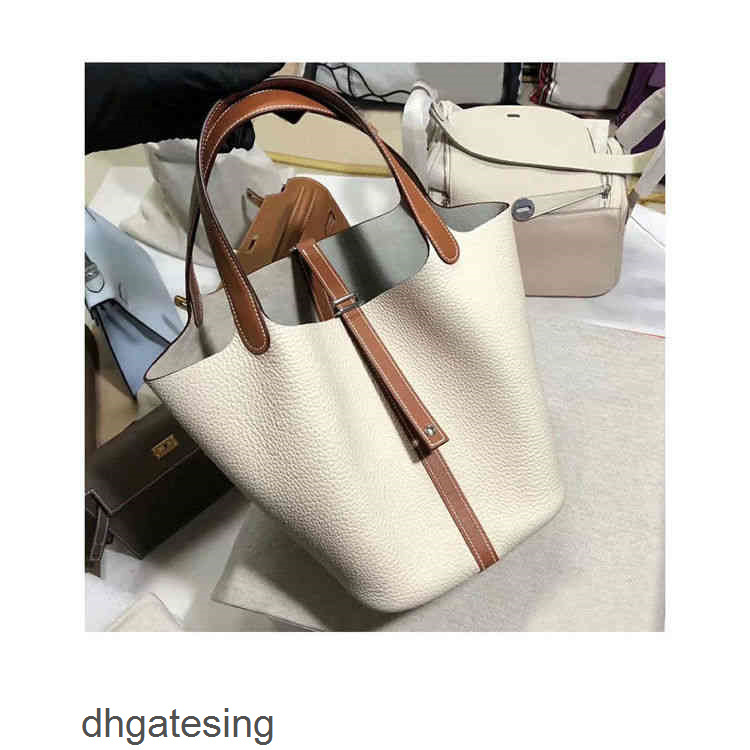 

Bucket Bags Designer Picotin 2022 Lock Herbag h Handbags Contrast Leather 55S2, Red