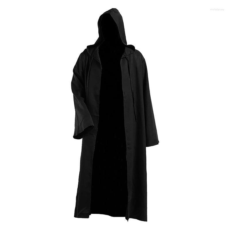 

Men' Trench Coats 2022 Pure Color Long Poncho For Man Halloween Costume Coat Mens Vintage Cosplay Overcoat Outwear Male Cloak Robe Veste Ho, Black
