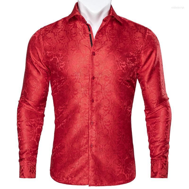 

Men' Dress Shirts Barry.Wang Luxury Red Paisley Silk Men Long Sleeve Casual Flower For Designer Fit Shirt BY-0056Men' Eldd22, Cy-0026