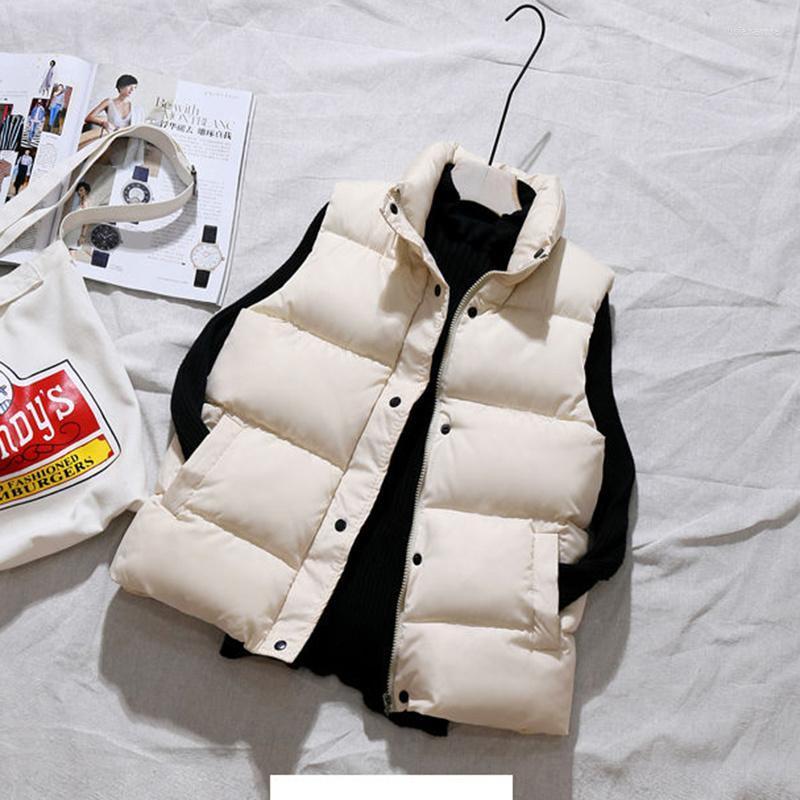 

Women' Vests Vest Women Sleeveless Cotton Down Pockets Winter Outwear Zip-up Female Waistcoat All-Match Jacket Coat Gilet Femme Luci22, Beige