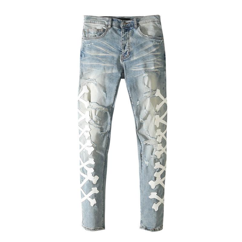 Jeans masculin streetwear streetwear hommes rétro bleu sirth wash concepteur patchwork punk punk pantalon hip hop détruit des pantaux déchirés