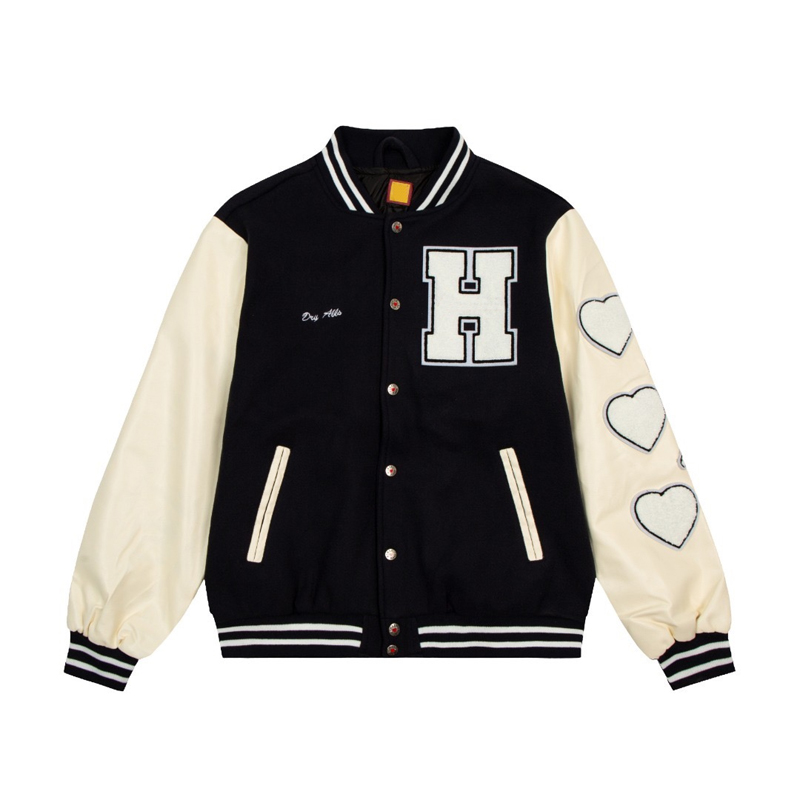 

22fw Autumn Winter Men Women Plus Size Outerwear Love Letter Embroidered Logo Stitched Bomber Jacket Jacket, Black