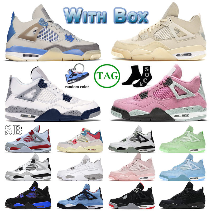 

With Box Mens Womens Jumpman 4 4s IV Designer Basketball Shoes Midnight Navy Blue Thunder Sb Bred Sail Pink Cactus Jack Purple Sports, 40-47