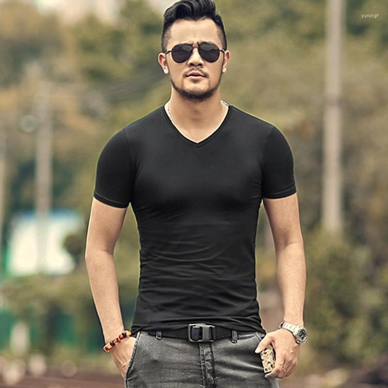 

Men's Body Shapers Slim Casual Plain T Shirt Small V Collar Short Sleeve Lycra
