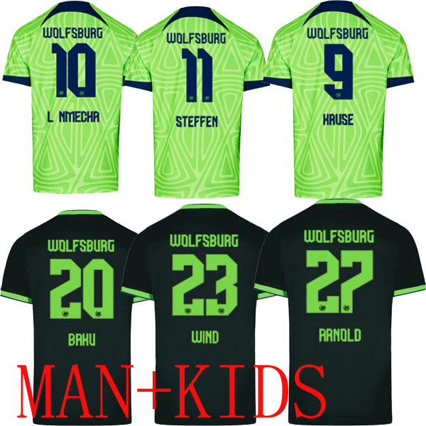 

22 23 WEGHORST VfL Wolfsburg soccer jerseys ARNOLD 2023 home away 2022 MALLI BREKALO Football Shirt MEHMEDI GUILAVOGUI XAVER jersey set green, Gk man 3