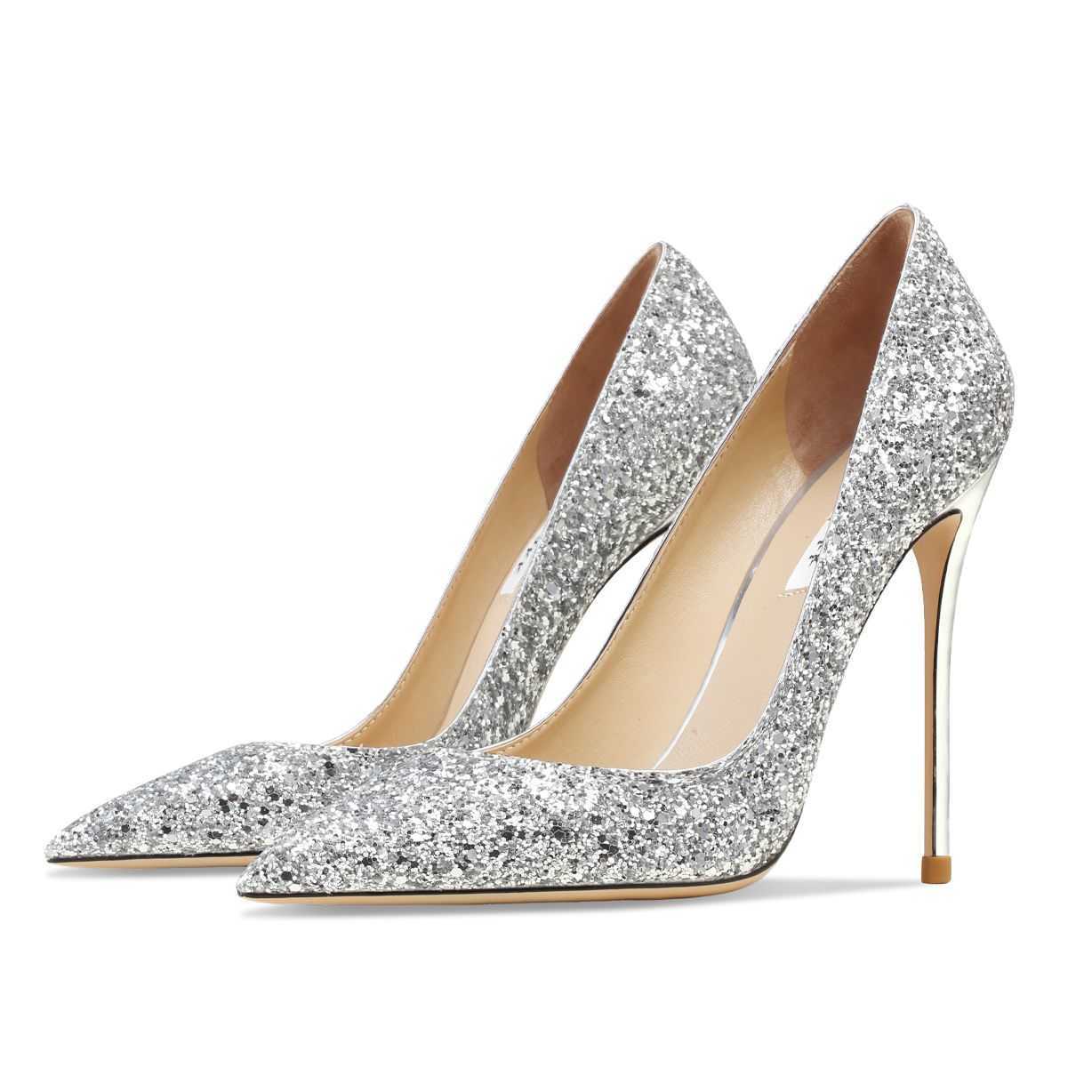 

Famous brand Real Leather Shallow Pumps Women Pointed Toe Party High Heel 2022 Spring Luxury Brand Glitter Sexy Wedding Shoes 8cm 10cm Designer Classic luxury, Gradient silver 6cm