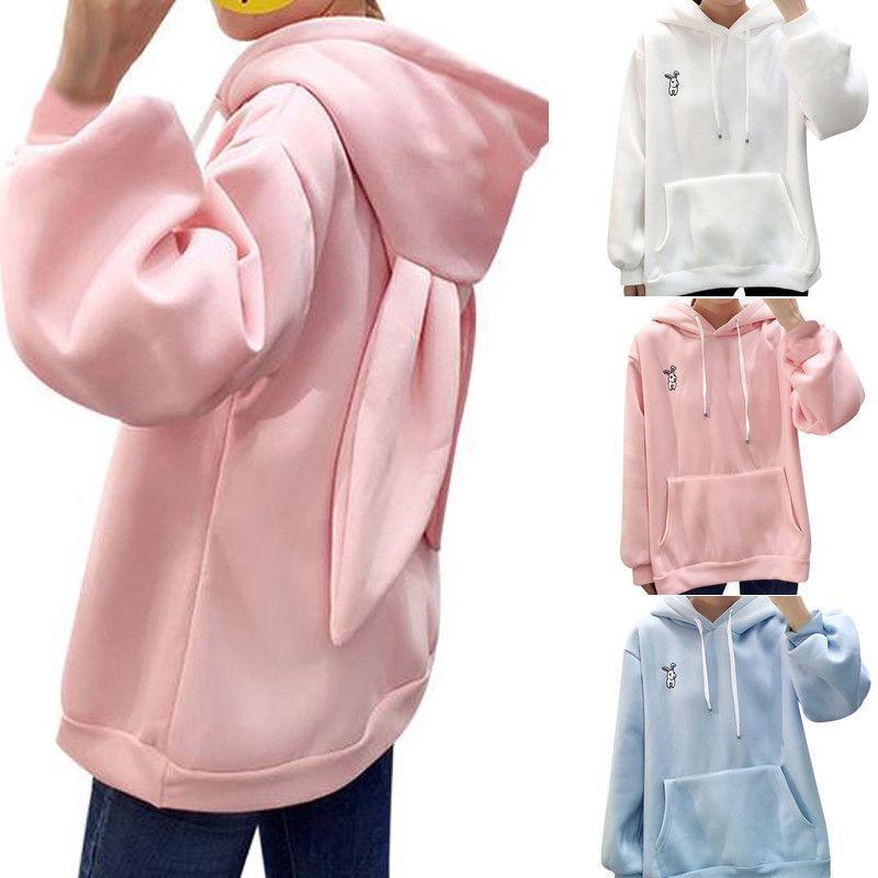

Women Hooded Cartoon Printed Kawaii Simple Soft Pockets Leisure Korean Style Pullovers Womens Trendy Chic Fahsion Hoodies Women's & Sweatshi, Blue