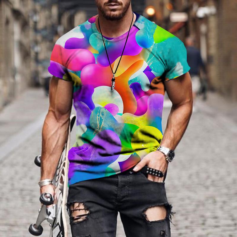 

Men's T-Shirts Summer 3D Printed Men T-shirt Lattice Letters Color Starry Sky Breathable Short-sleeved Fashion Casual Top, Lm-867