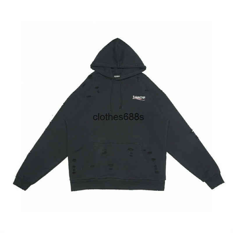 

designer hoodies Bbalencaigas'ss men's sweaters Original high-quality Parisian Cola printing art worn and broken holes lovers' same Hoodie, Black # original quality