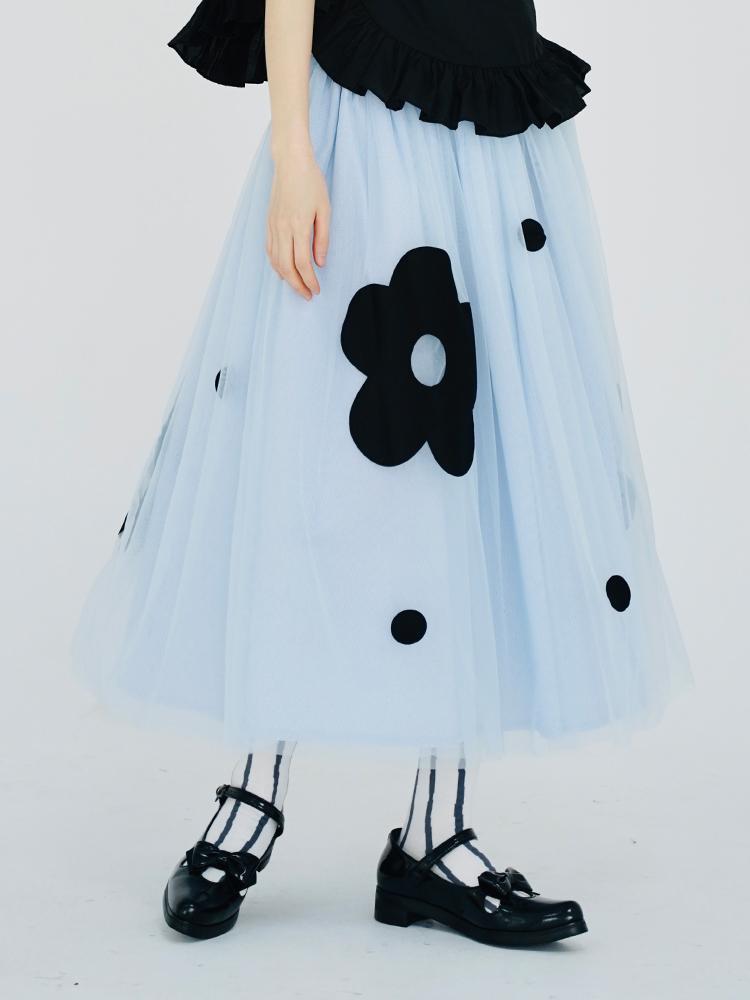 

Skirts Imakokoni 2022 Original Design Flower Baby Blue Mesh Skirt Contrast Color A-line Summer 223619Skirts, Old fabric