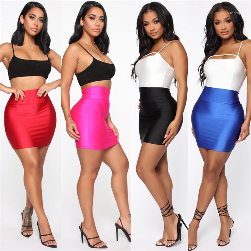 

Skirts Women Sexy Pencil Mini Skirt Summer Ladies High Waist Stretchy Slim Skinny Bodycon Solid Color 2022, Black