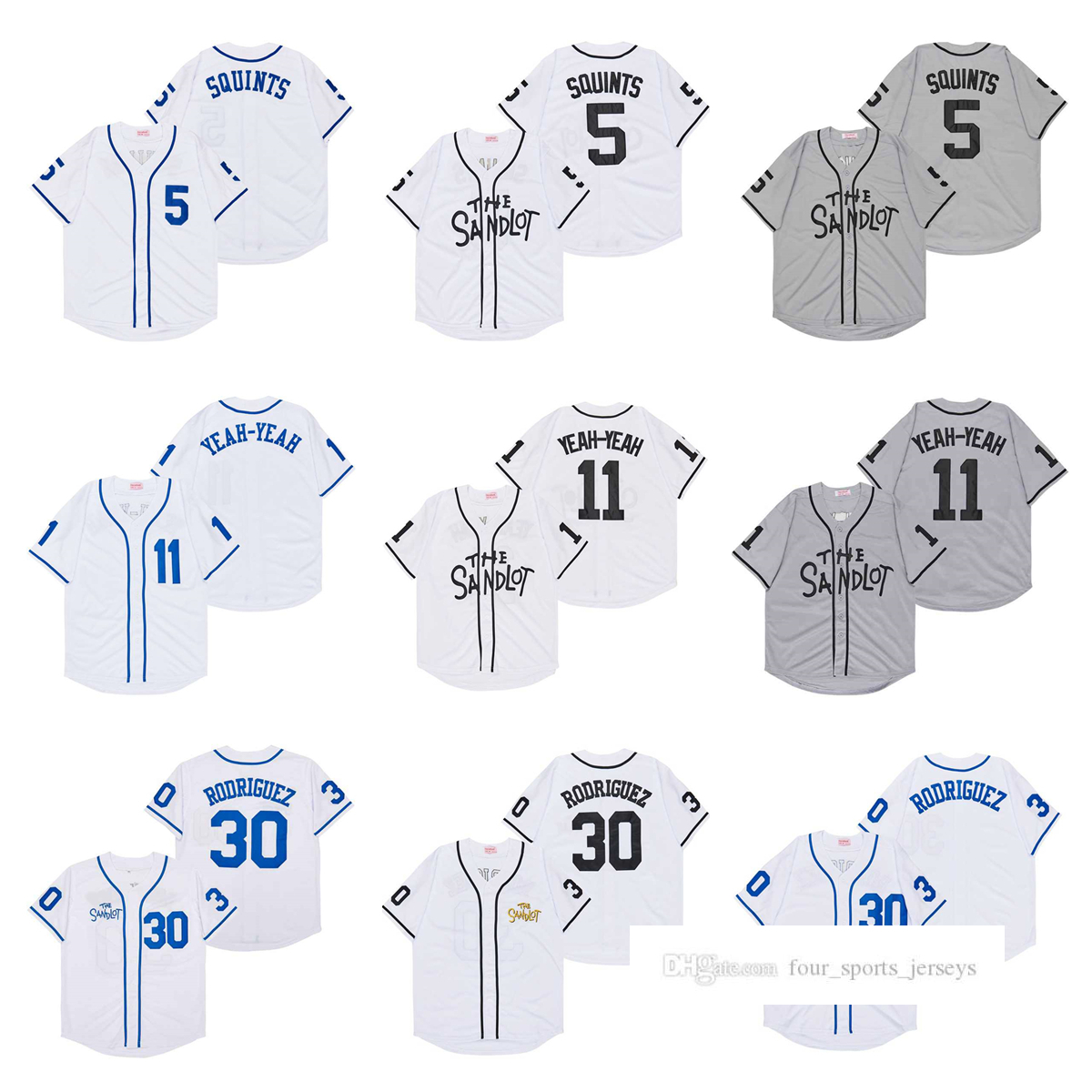 

The Sandlot 5 Squints 11 Yeah-Yeah 30 Rodriguez Movie Baseball Jersey, As picture