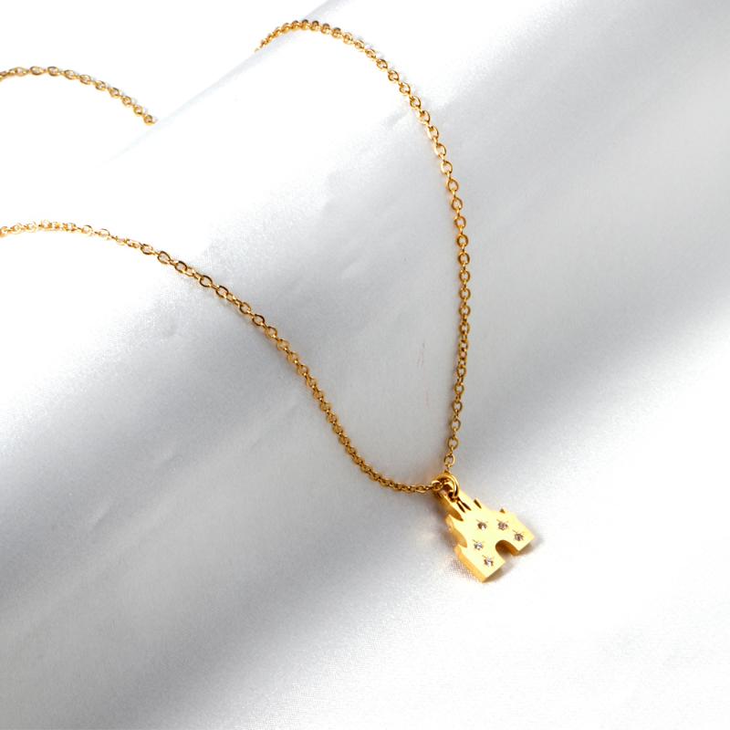 

Pendant Necklaces Imitation Crystal Shiny Stone Girls Castle Necklace For Halloween Fairy Princess Female House CollarPendant