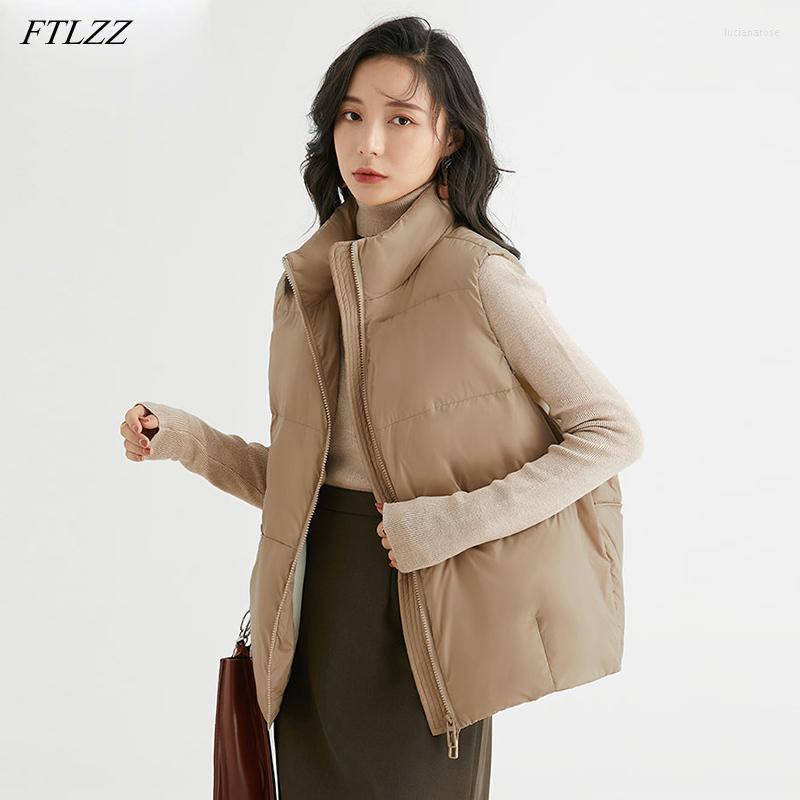 

Women' Down & Parkas FTLZZ Winter Lightweight Vest Jacket Warm White Duck Coats Women Solid Color Sleeveless Coat Casual Loose Waistcoat Lu, Black