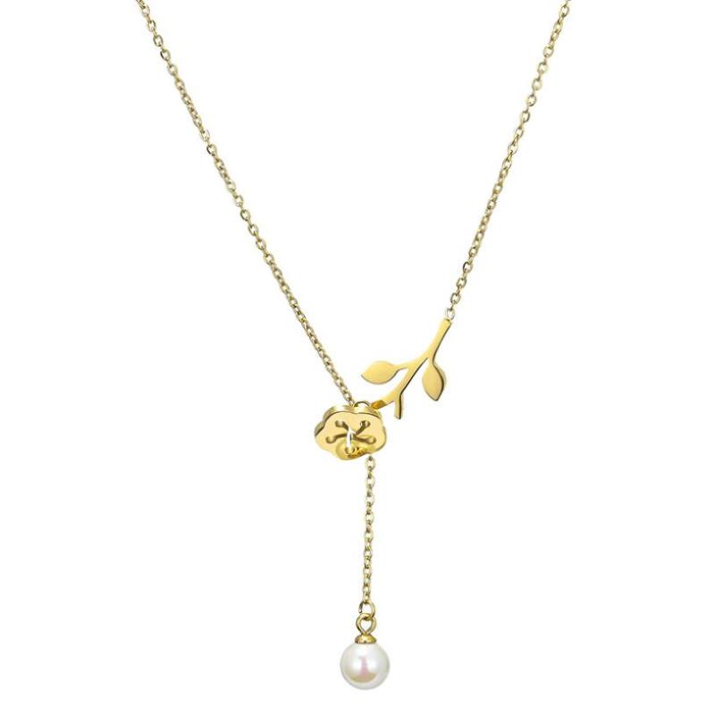

Pendant Necklaces 316L Stainless Steel Fashion Jewelry Natural Pearl Drape Rose Flower Charms Chain Choker Collier & Pendants For Women